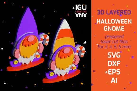 3D Halloween Gnome SVG for Autumn Laser Cutting