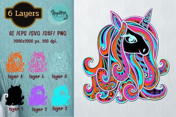 3D Layered Unicorn for Laser Cutting & Wall Decor