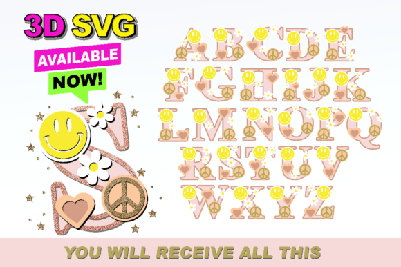 Alphabet 3D SVG Daisy Groovy for Laser Cutting Signs