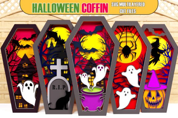 Halloween Coffin 3D SVG Papercut Bundle: Graphics for Crafts