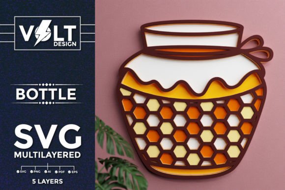 Honey Bottle Hexagon SVG for Laser Cutting Wall Decor