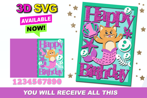 Laser Cutting Birthday Card: Mermaid Cat SVG