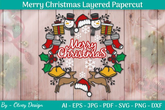 Merry Christmas Layered Papercut SVG for Winter Laser Cutting